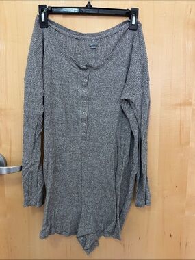 aerie Heather Gray Ribbed Henley Long Sleeve ropper